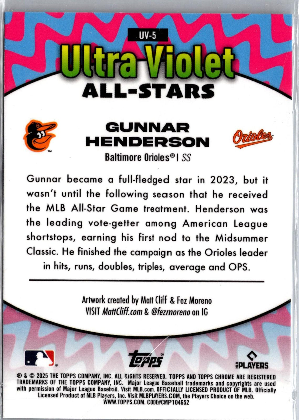 2025 Topps Chrome #UV-5 Gunnar Henderson Ultra Violet All-Stars