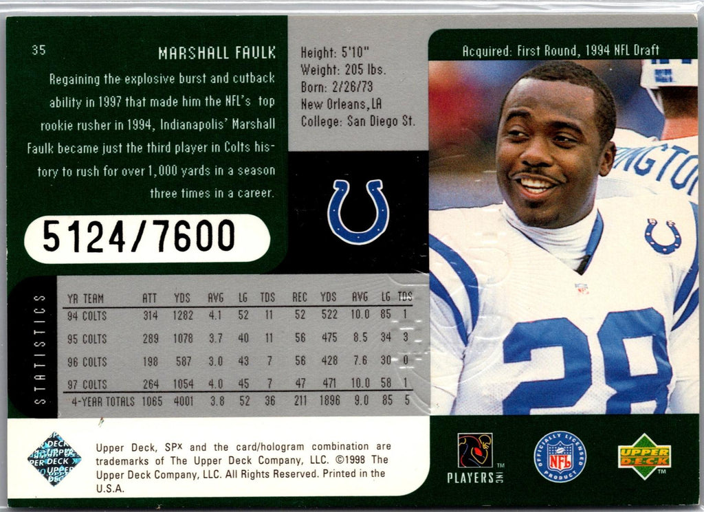 1998 SPx Finite #35 Marshall Faulk #/7600