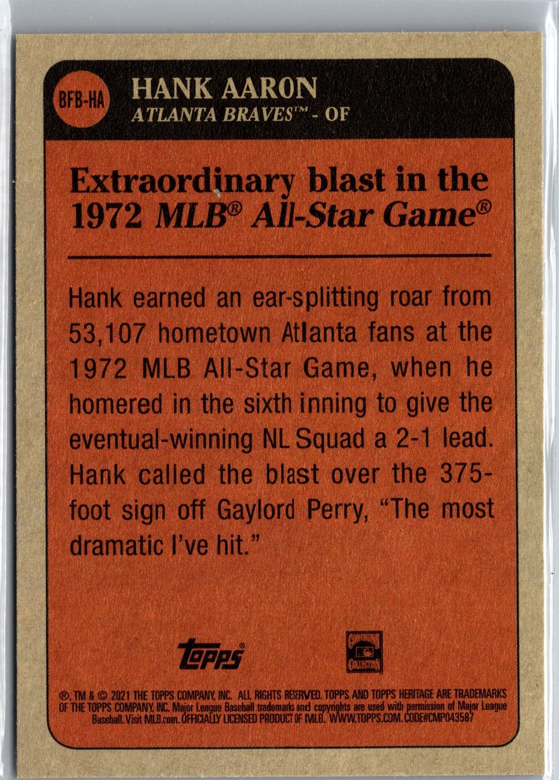 2021 Topps Heritage #BFB-HA Hank Aaron Baseball Flashbacks