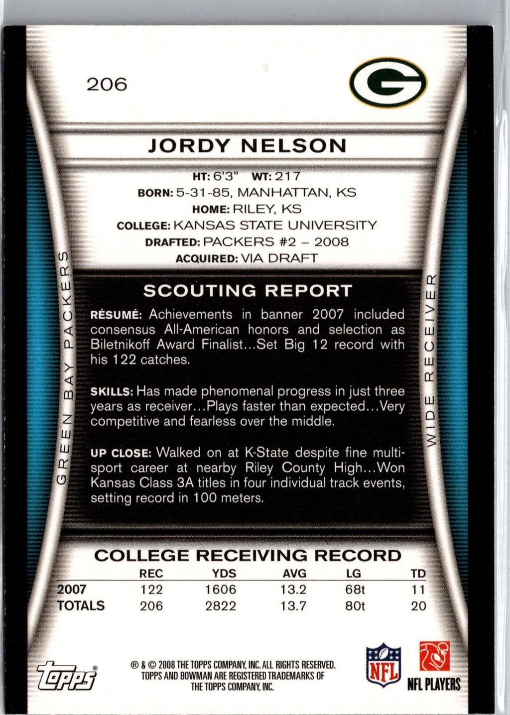 2008 Bowman #206 Jordy Nelson