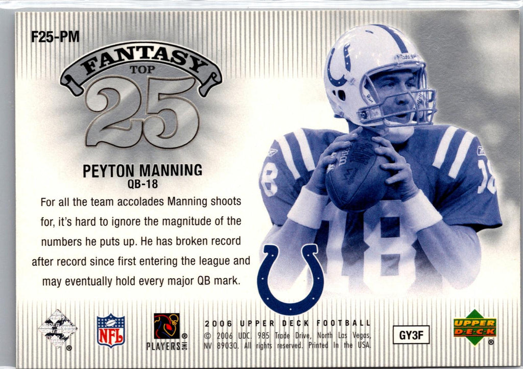 2006 Upper Deck #F25-PM Peyton Manning Fantasy Top 25