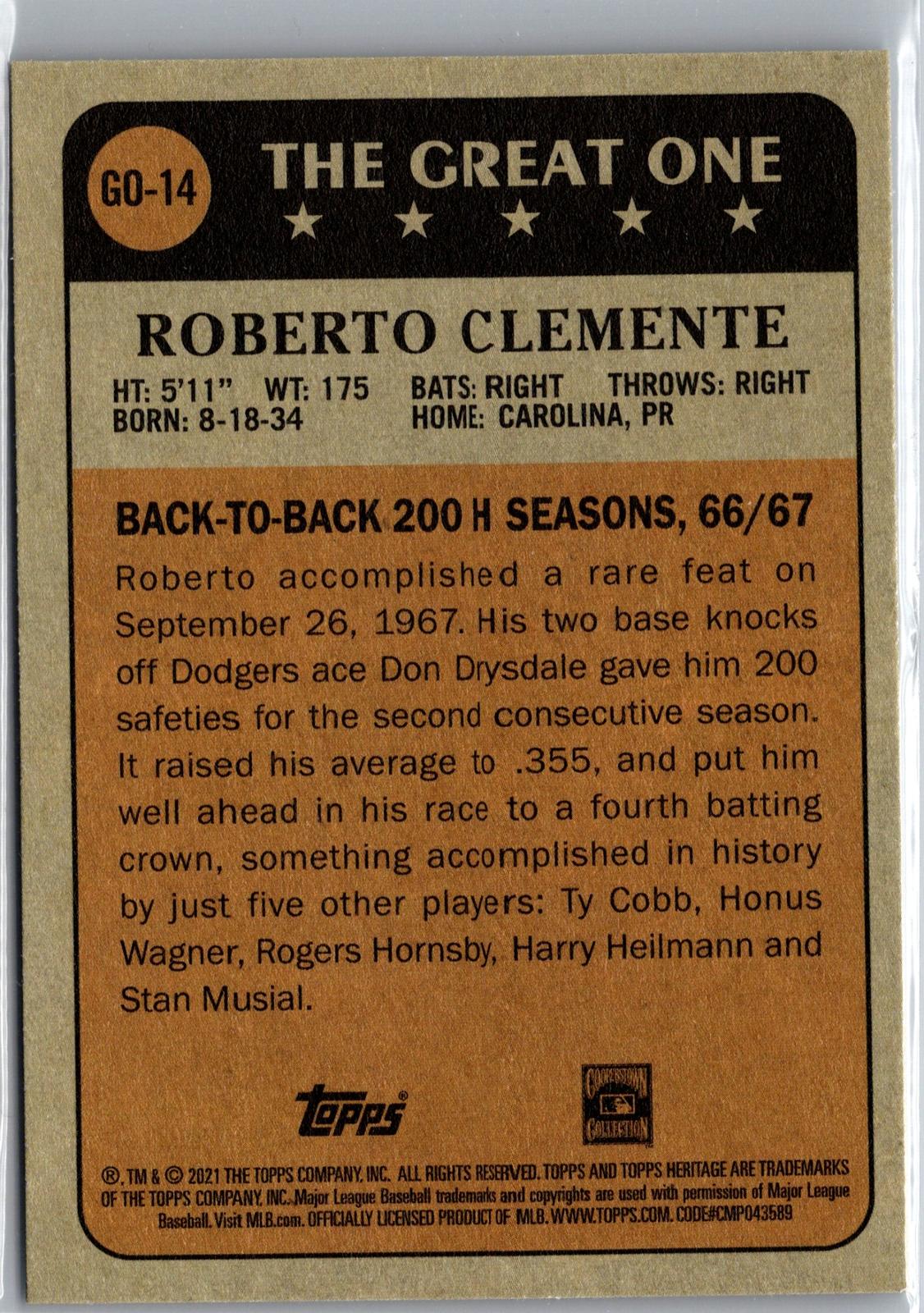 2021 Topps Heritage #GO-14 Roberto Clemente The Great One