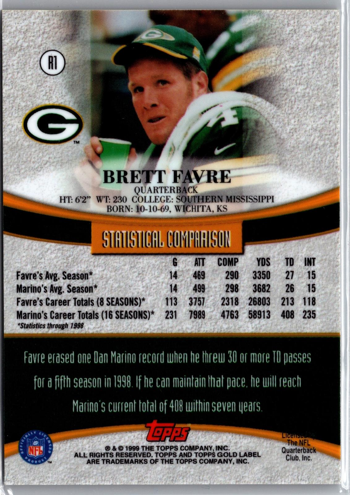 1999 Topps Gold Label #R1 Brett Favre Race to... Gold