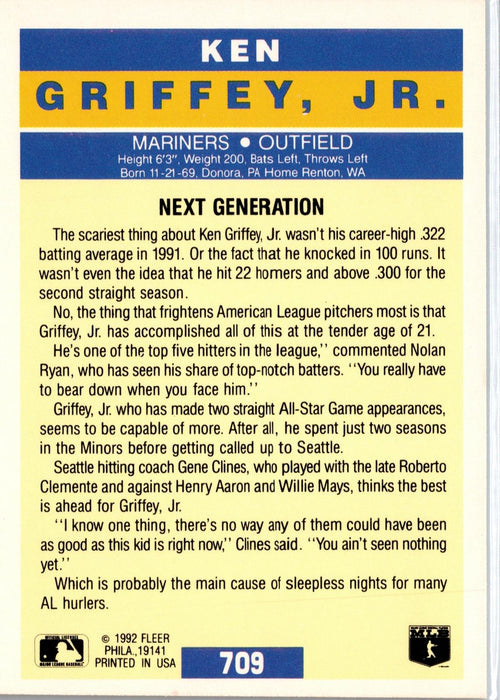1992 Fleer #709 Ken Griffey, Jr.