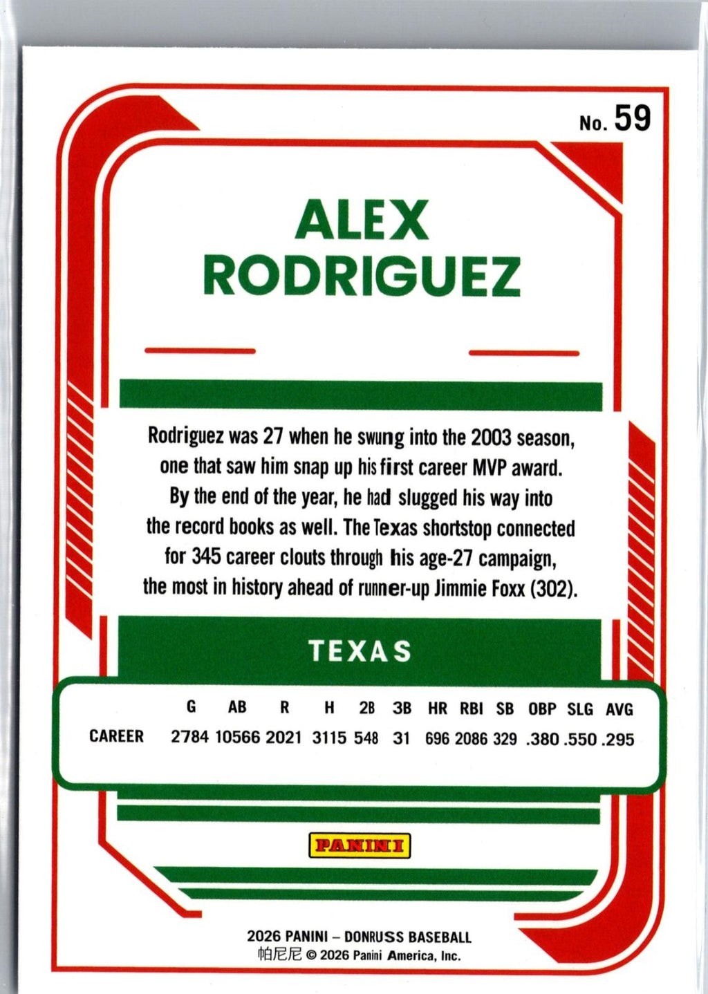 2026 Donruss #59 Alex Rodriguez Holo