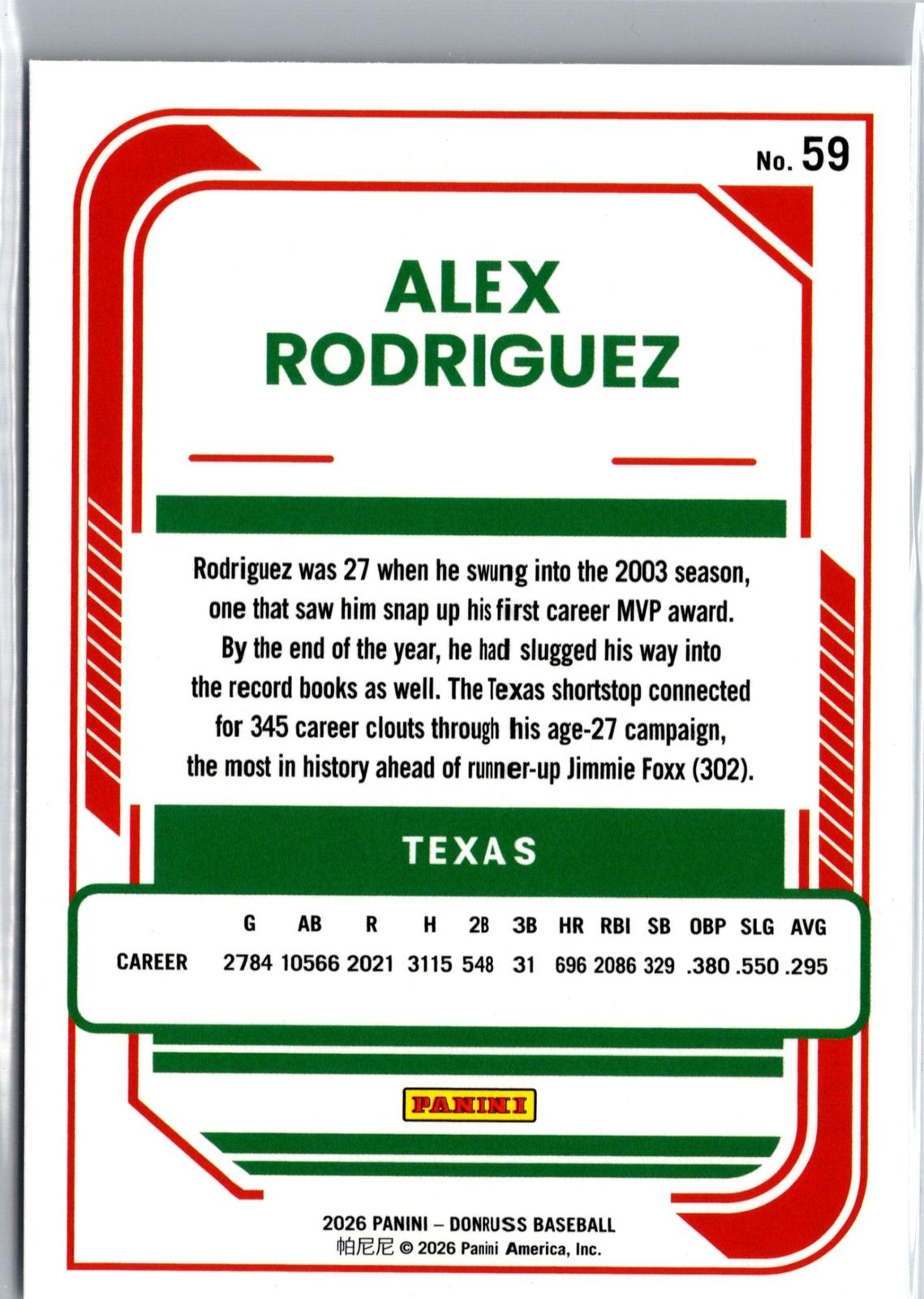 2026 Donruss #59 Alex Rodriguez Holo