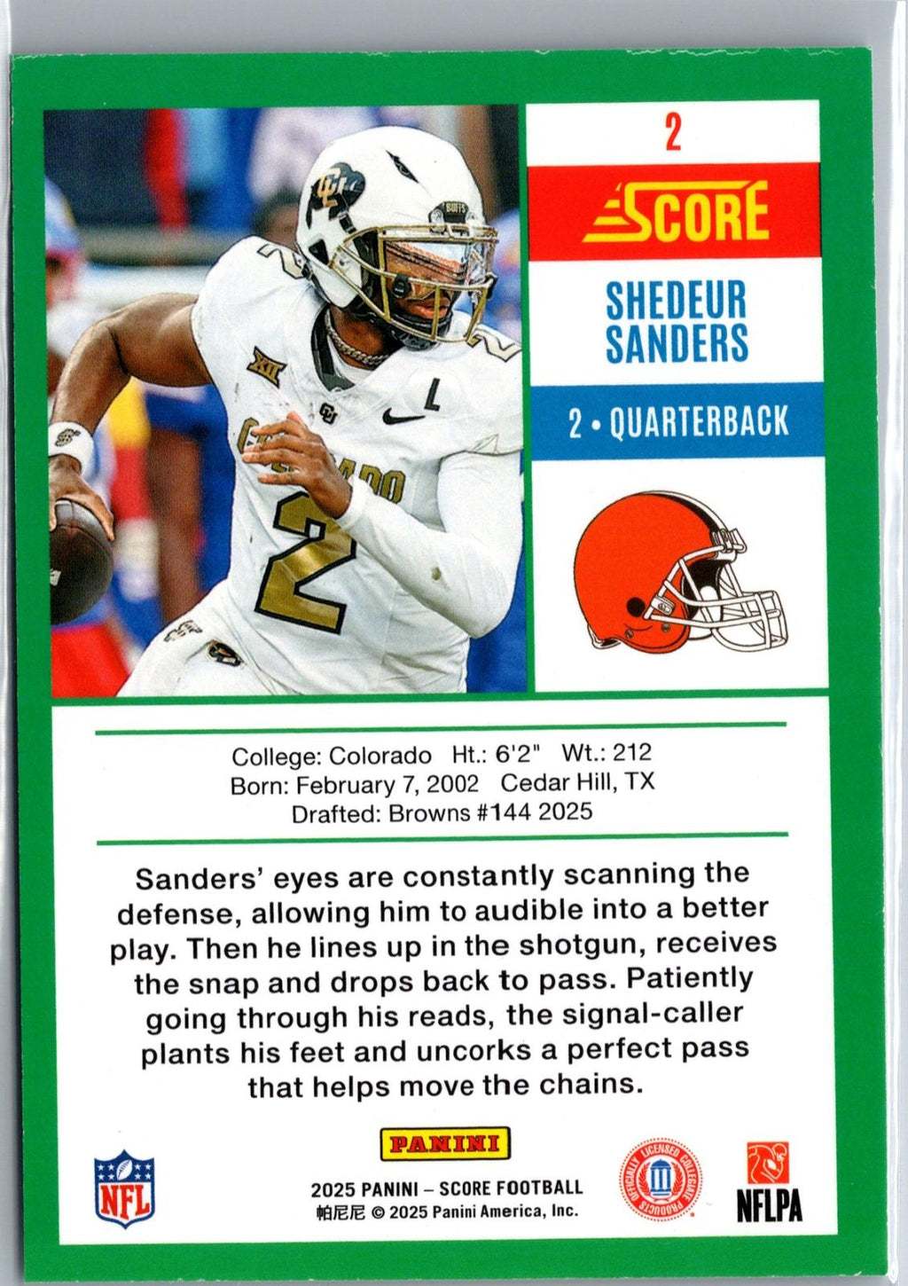 2025 Score #2 Shedeur Sanders Anniversary Rookies Orange