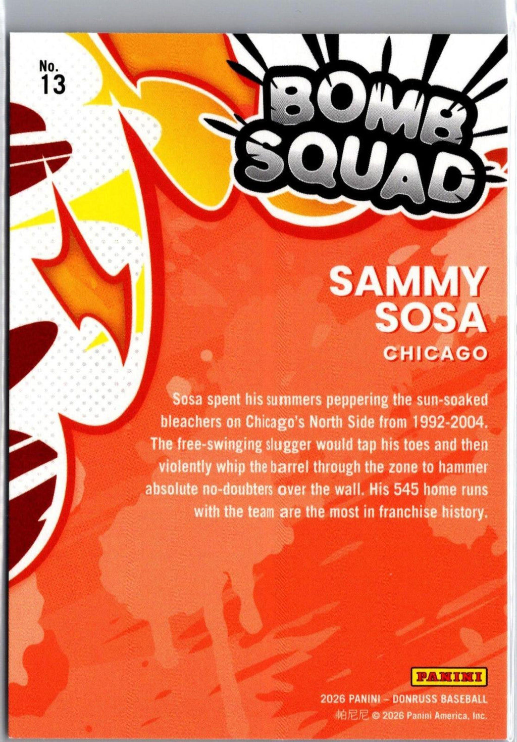 2026 Donruss #13 Sammy Sosa Bomb Squad