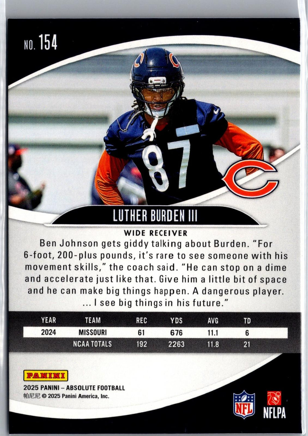 2025 Panini Absolute #154 Luther Burden III Green