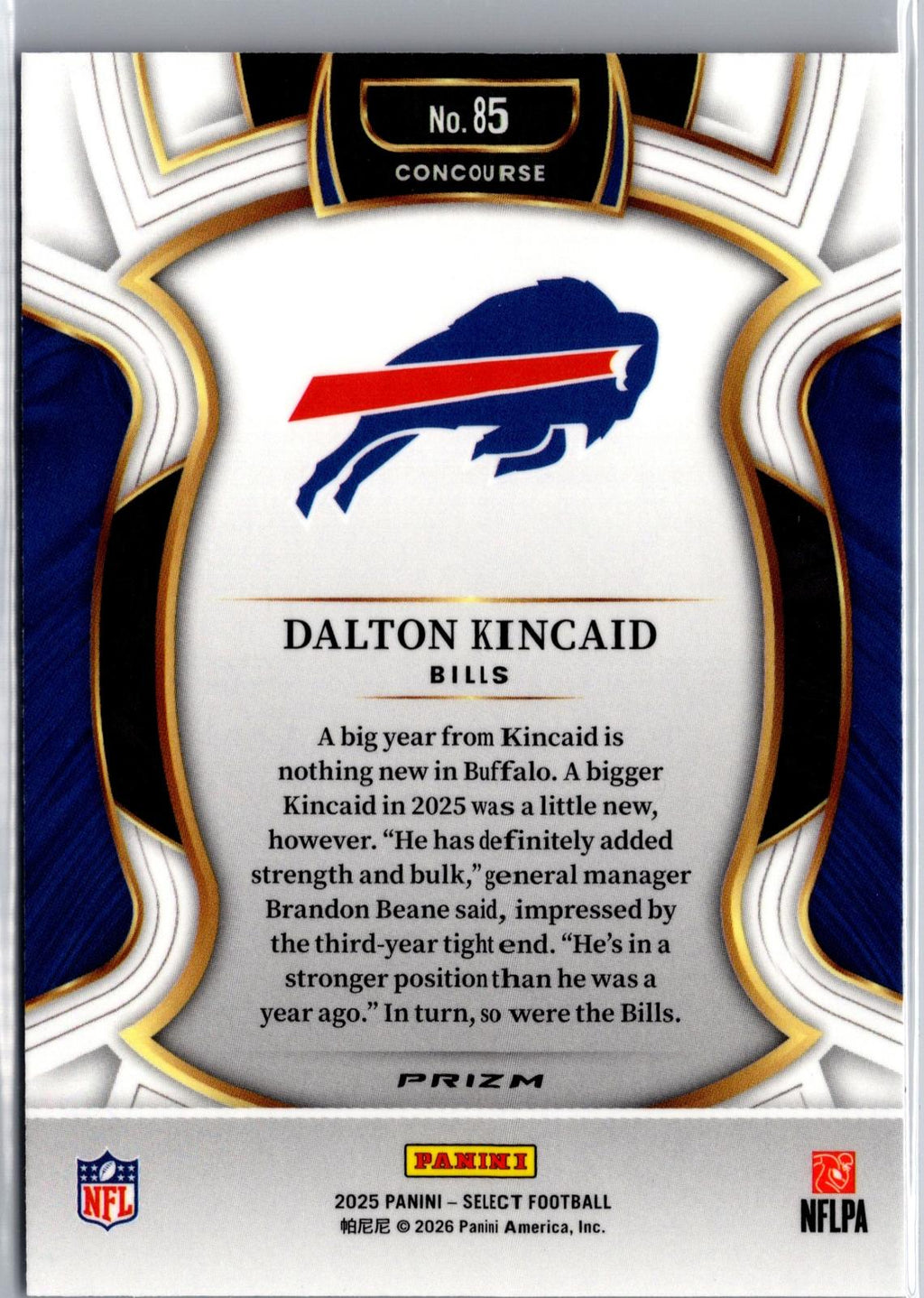 2025 Panini Select #85 Dalton Kincaid Red and Blue Prizm Shock
