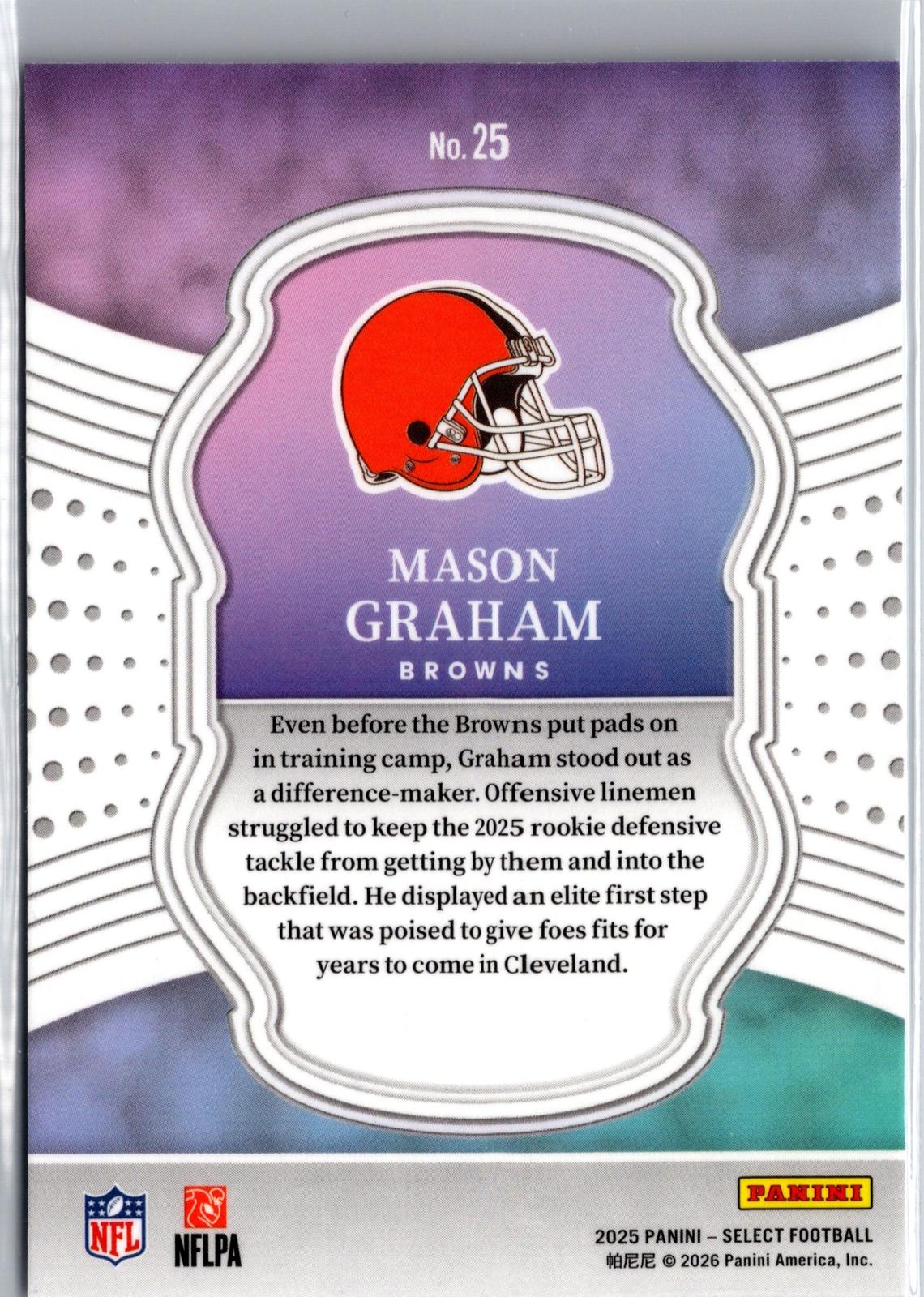 2025 Panini Select #25 Mason Graham Select Certified Rookies