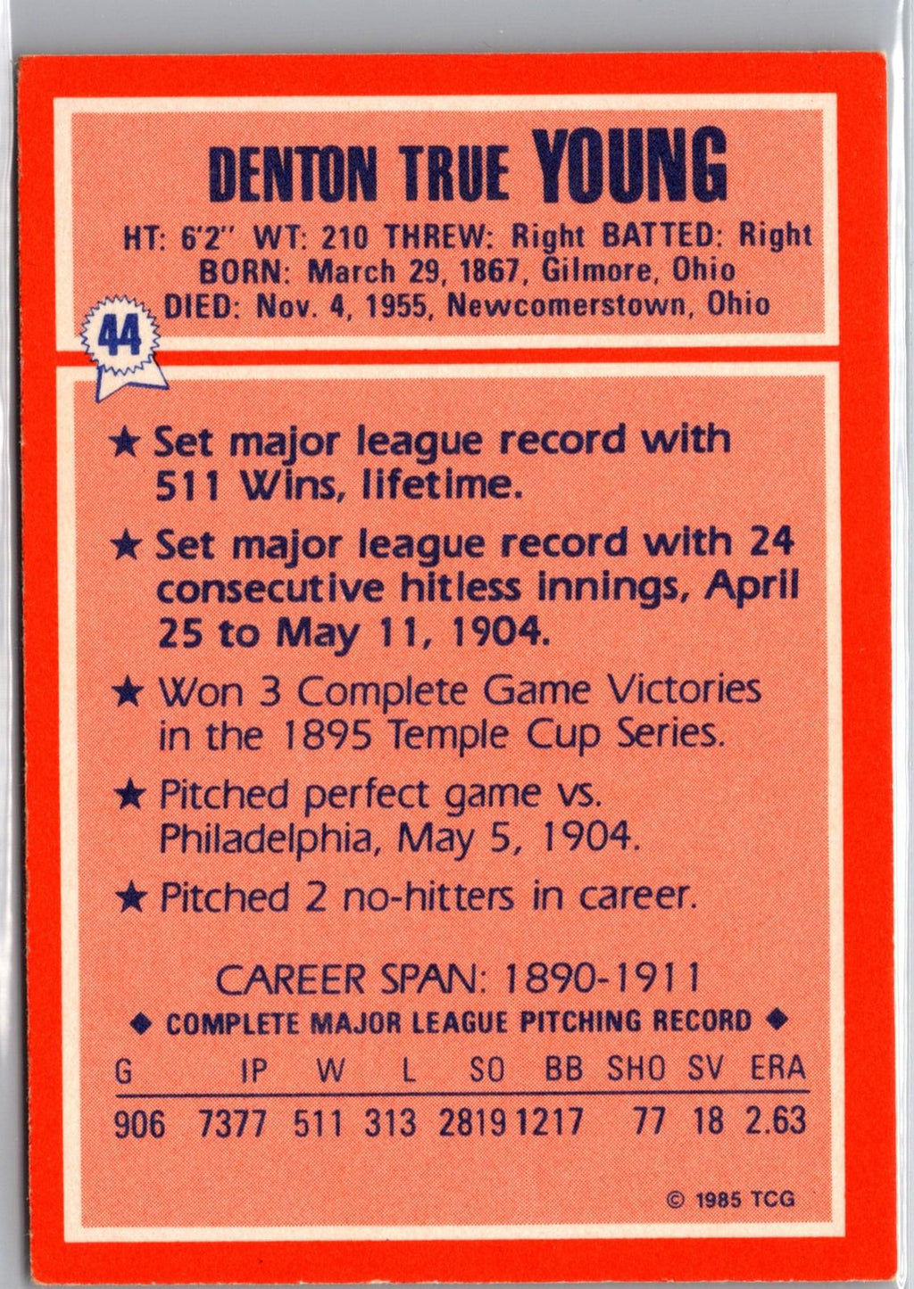 1985 Topps Woolworth All Time Record Holders #44 Cy Young