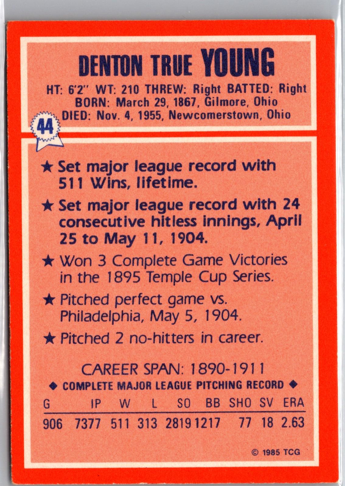 1985 Topps Woolworth All Time Record Holders #44 Cy Young