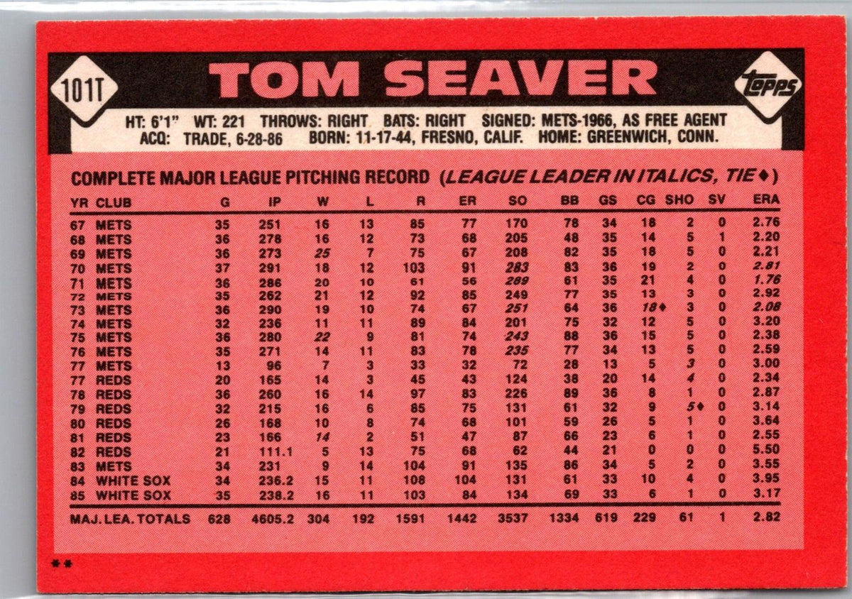 1986 Topps Traded #101T Tom Seaver