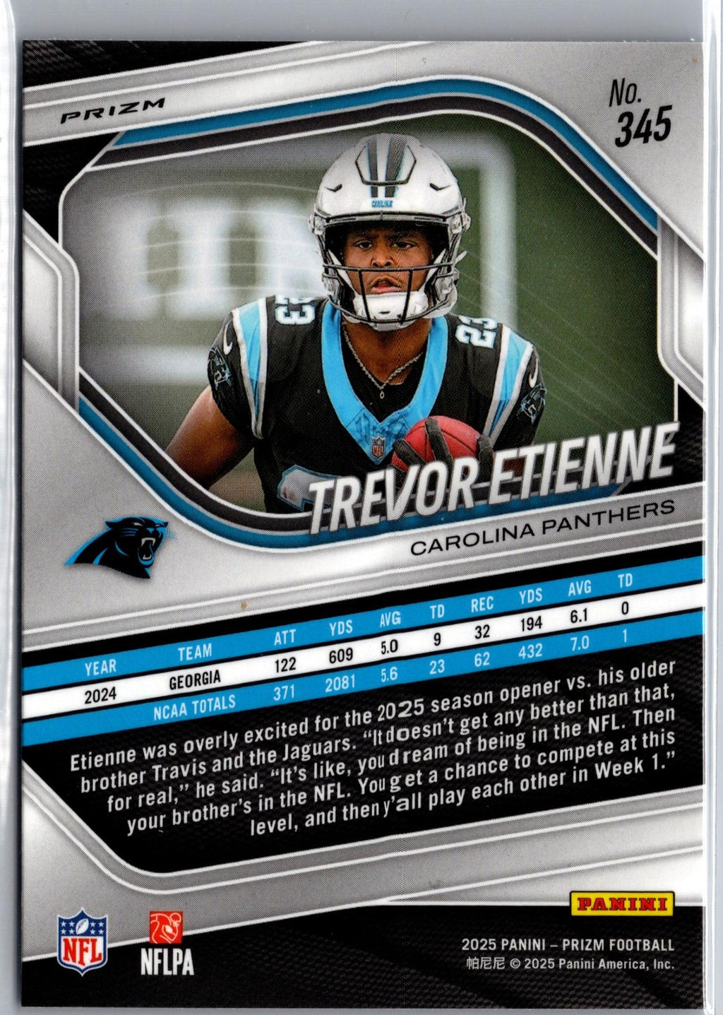 2025 Panini Prizm #345 Trevor Etienne Red White and Blue