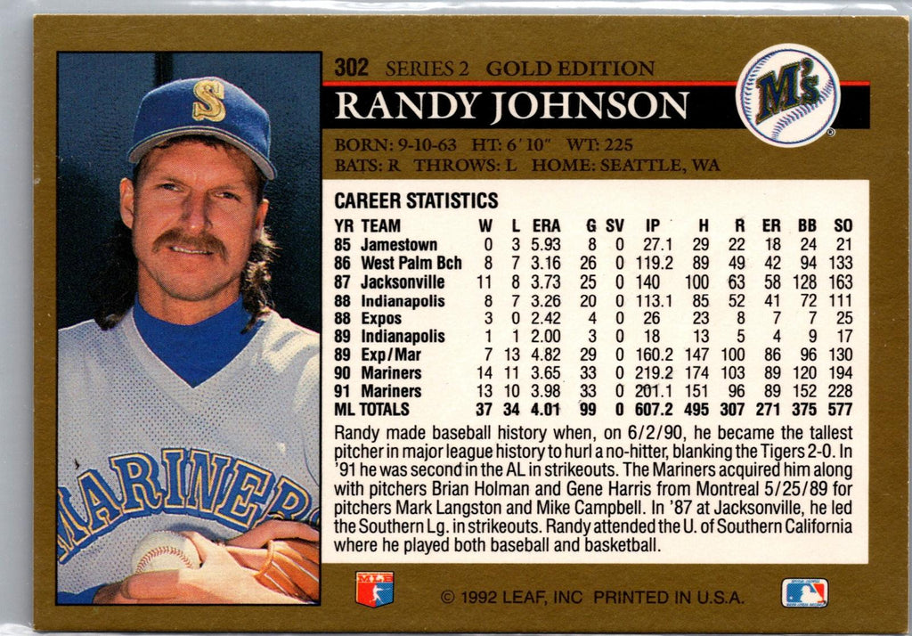1992 Leaf #302 Randy Johnson Black Gold