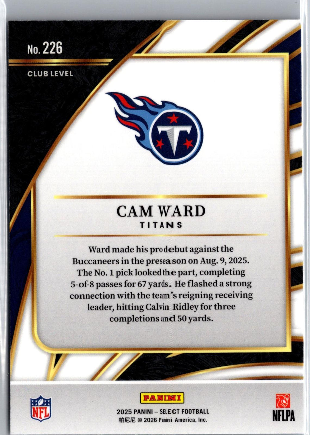 2025 Panini Select #226 Cam Ward