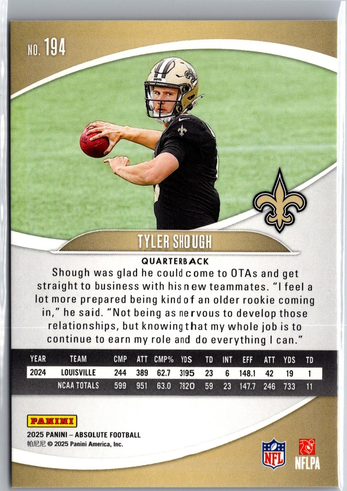 2025 Panini Absolute #194 Tyler Shough Retail