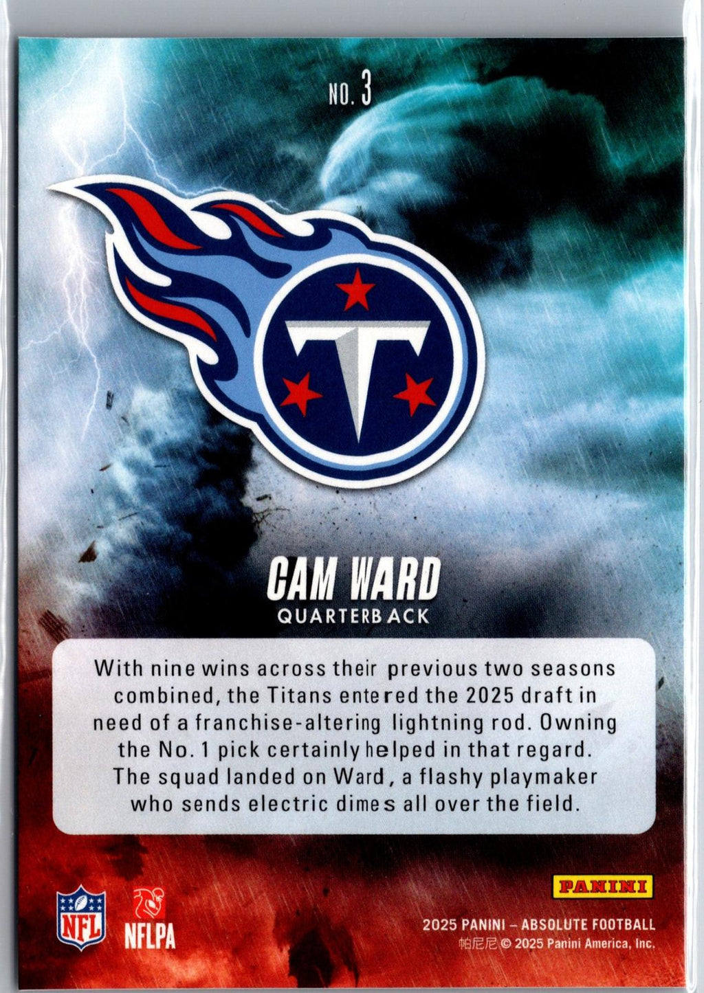2025 Panini Absolute #3 Cam Ward By Storm