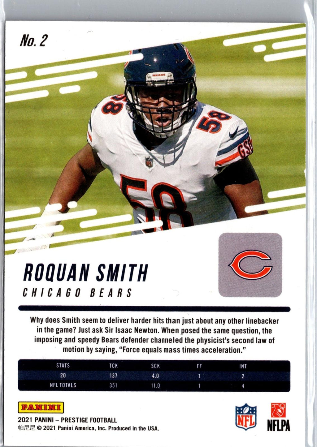 2021 Panini Prestige #2 Roquan Smith