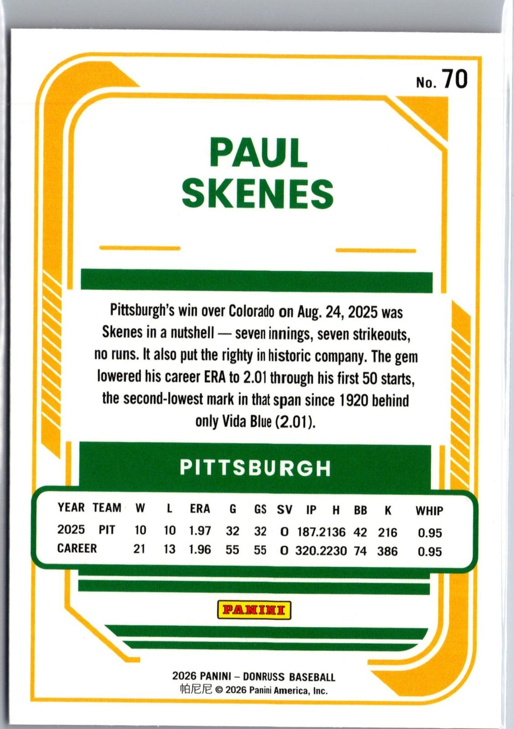 2026 Donruss #70 Paul Skenes Red and Blue