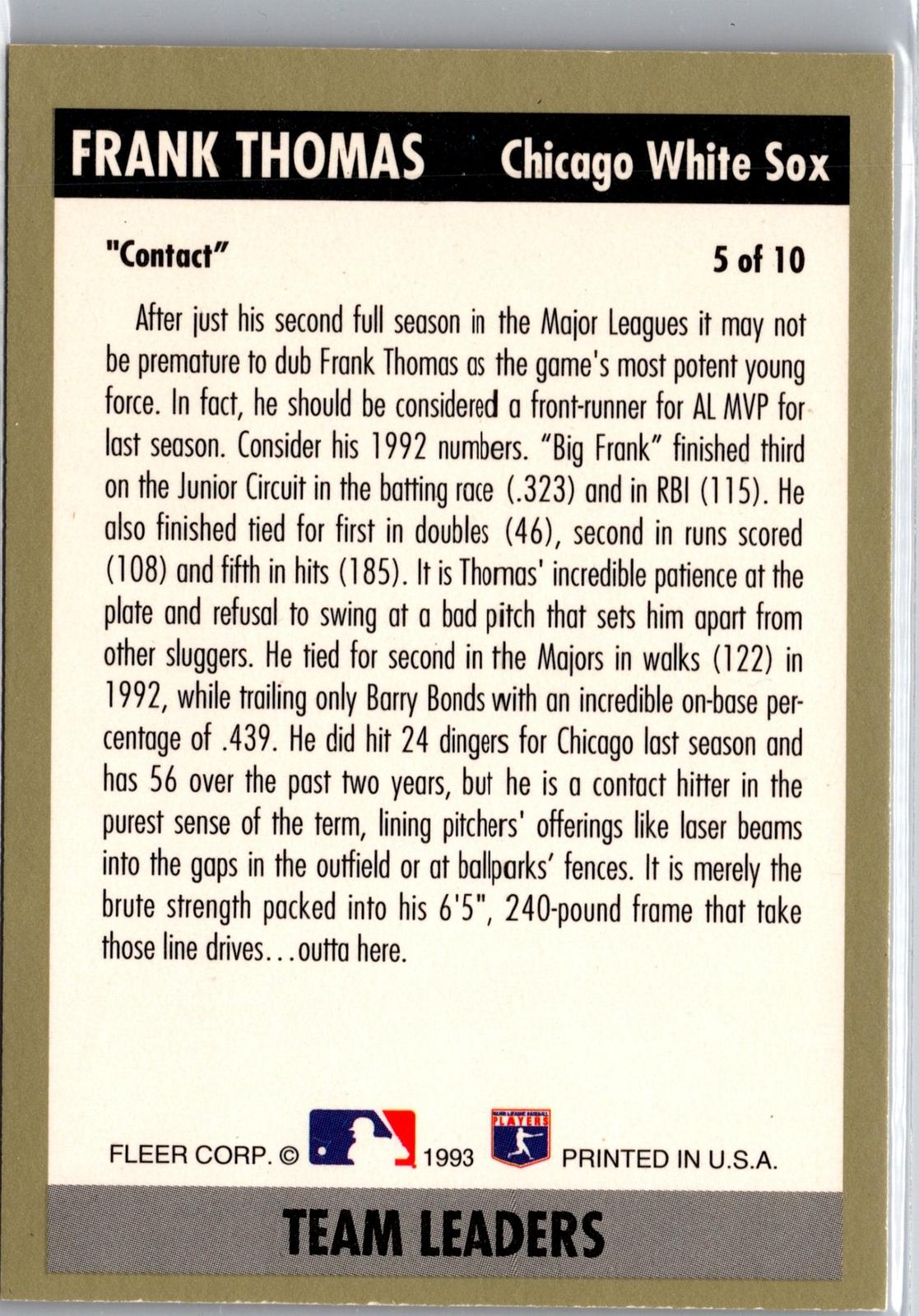 1993 Fleer #5 Frank Thomas Team Leaders (Series One American League)