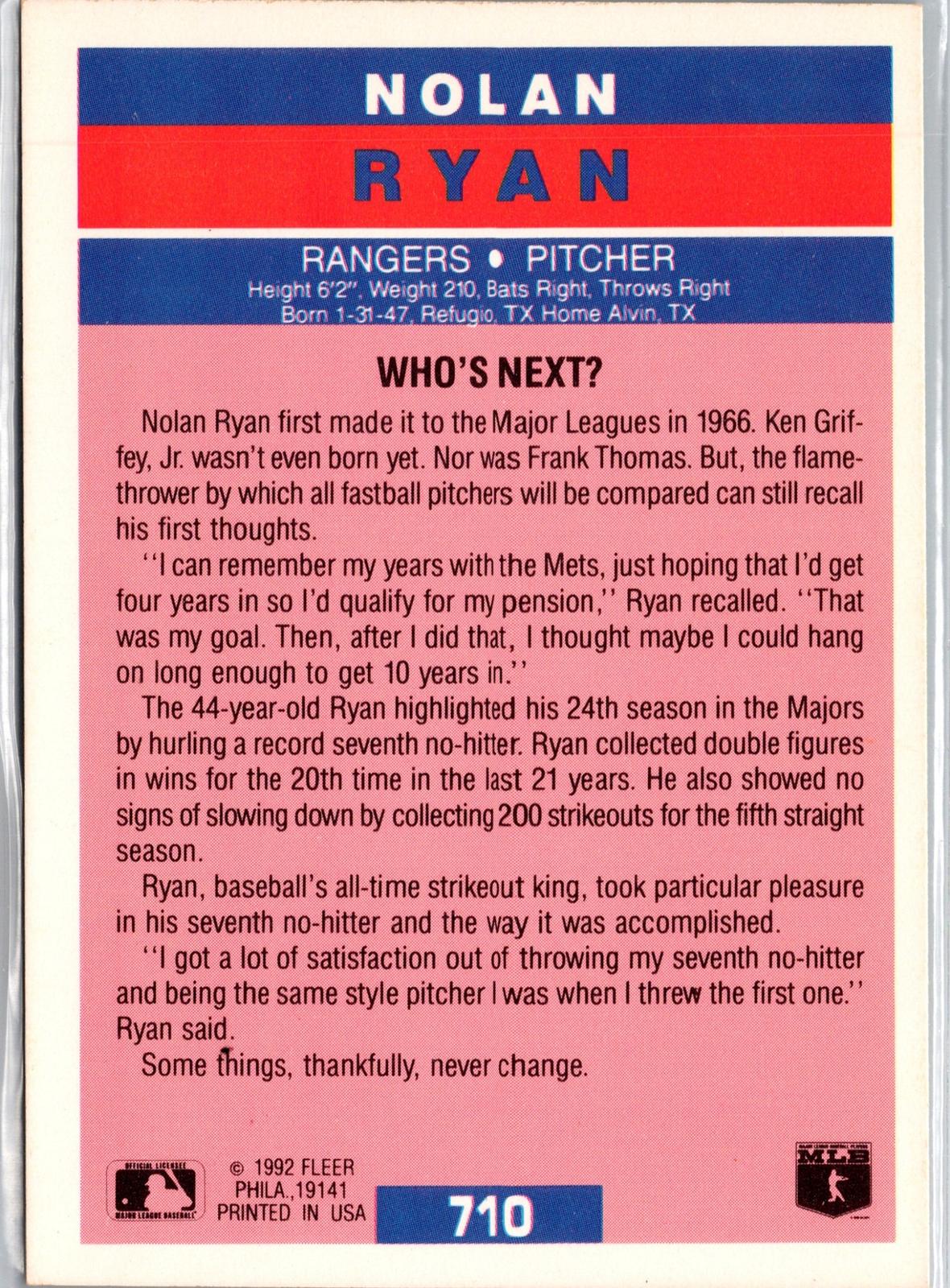 1992 Fleer #710 Nolan Ryan