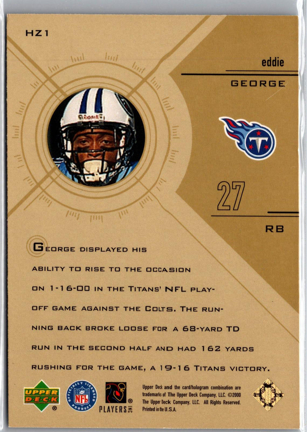 2000 Upper Deck #HZ1 Eddie George Highlight Zone