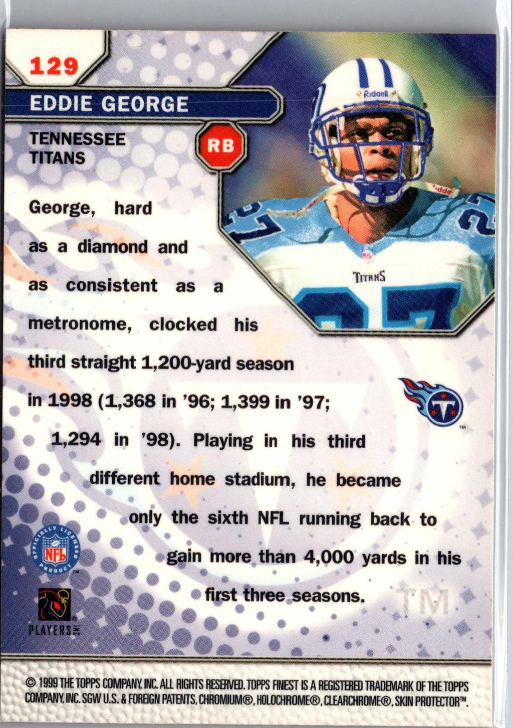 1999 Finest #129 Eddie George Refractor