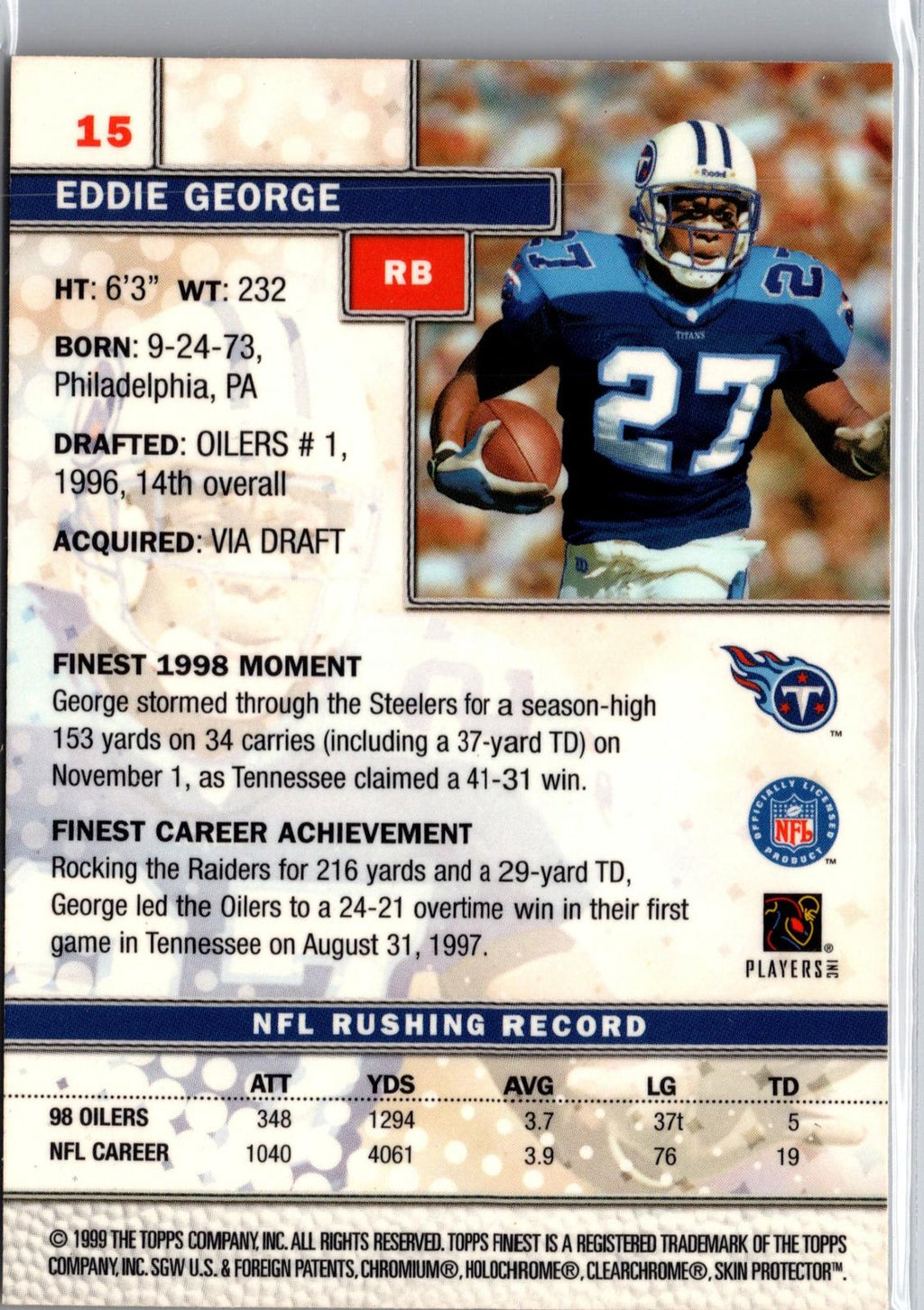 1999 Finest #15 Eddie George