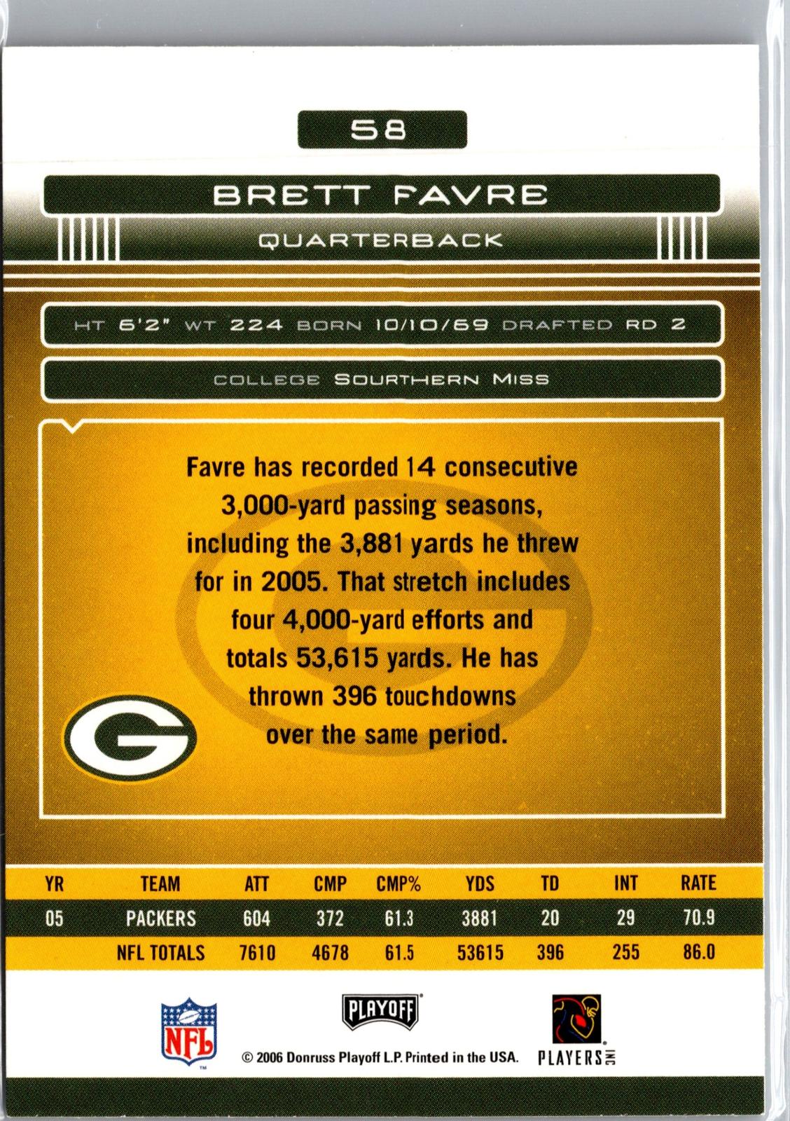 2006 Playoff Absolute Memorabilia #58 Brett Favre
