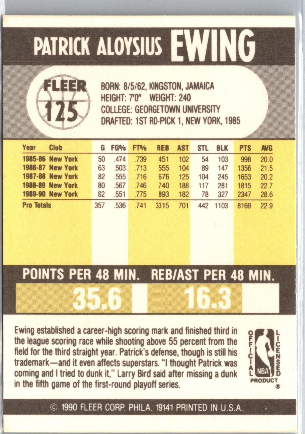 1990-91 Fleer #125 Patrick Ewing