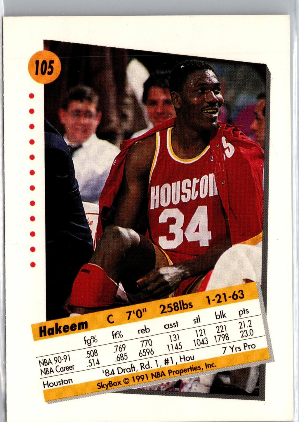 1991-92 SkyBox #105 Hakeem Olajuwon