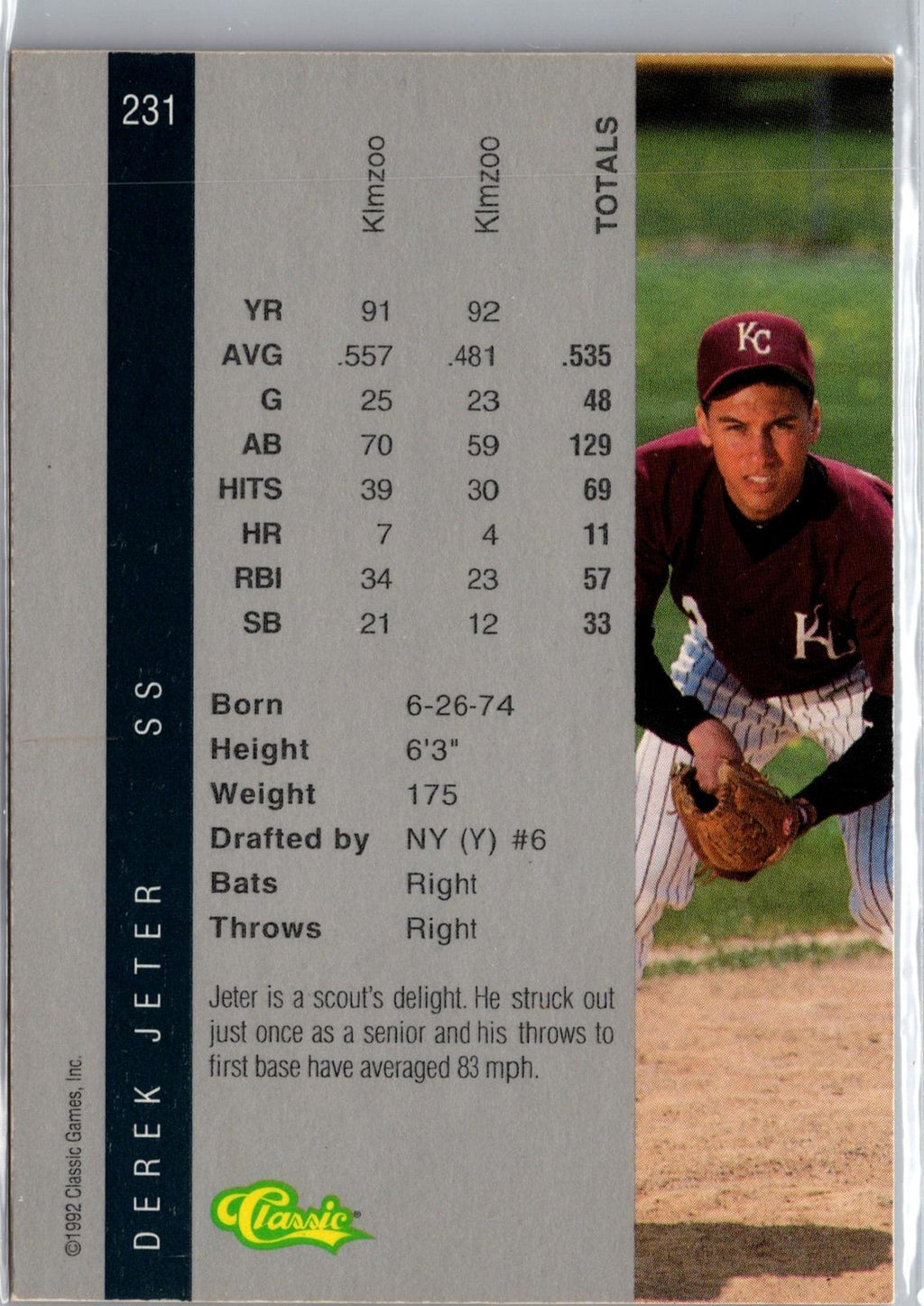 1992 Classic Four Sport #231 Derek Jeter