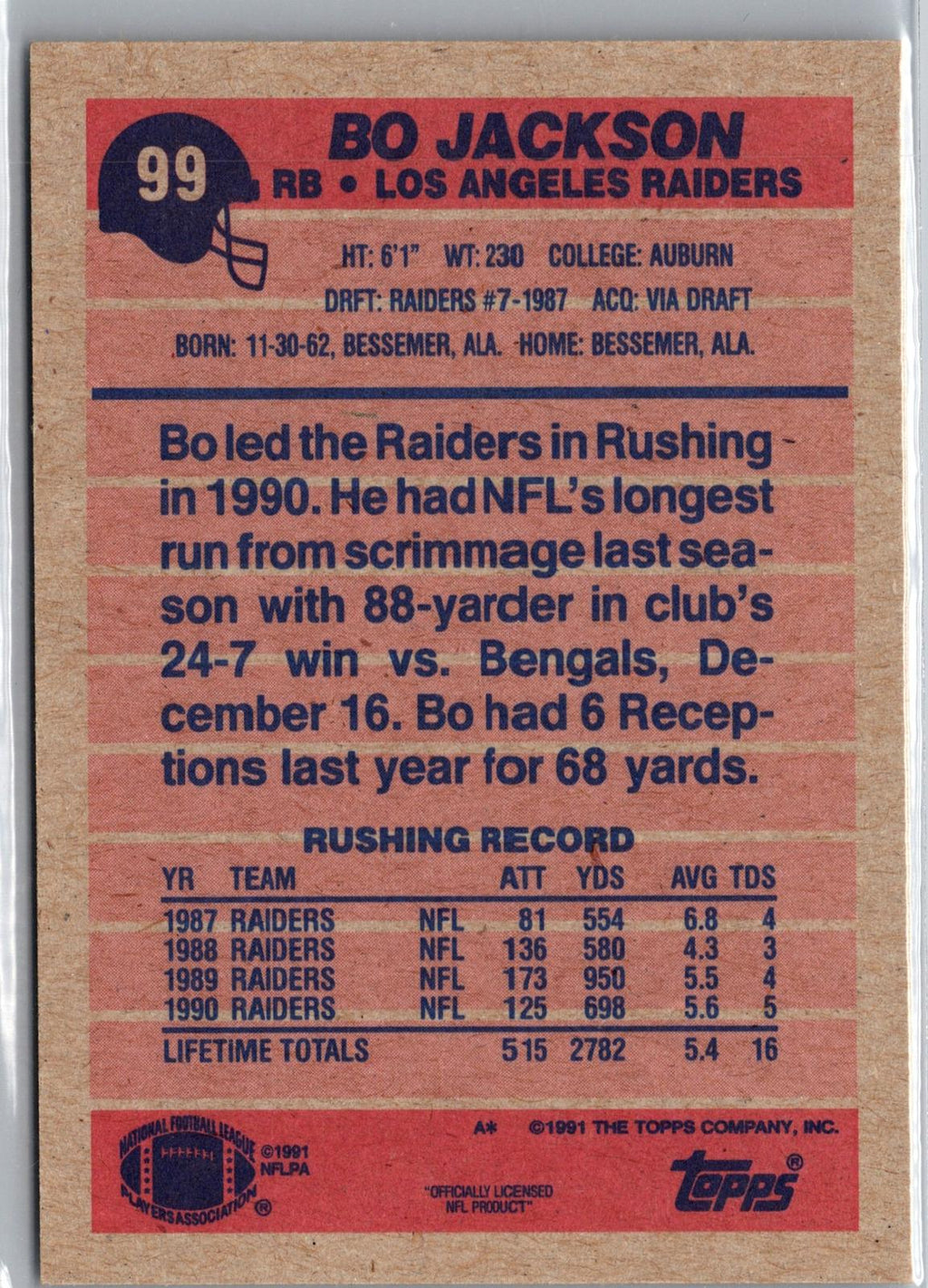 1991 Topps #99 Bo Jackson