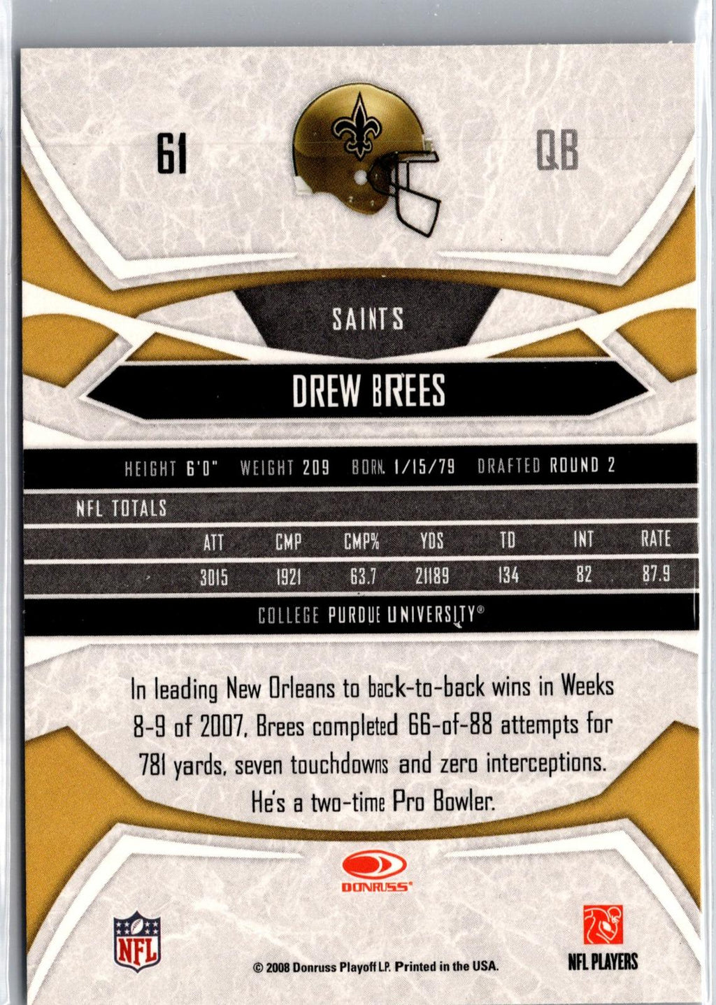 2008 Donruss Gridiron Gear #61 Drew Brees