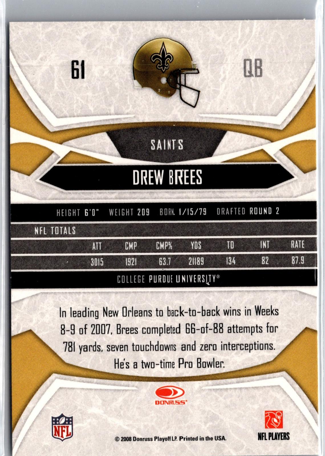 2008 Donruss Gridiron Gear #61 Drew Brees