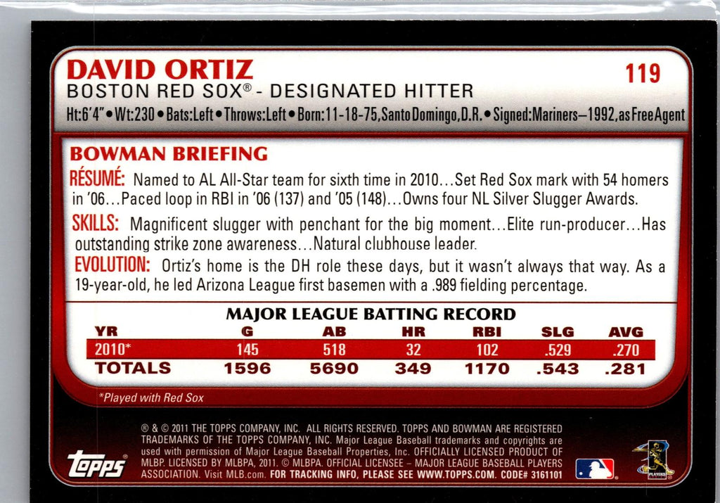 2011 Bowman #119 David Ortiz Gold
