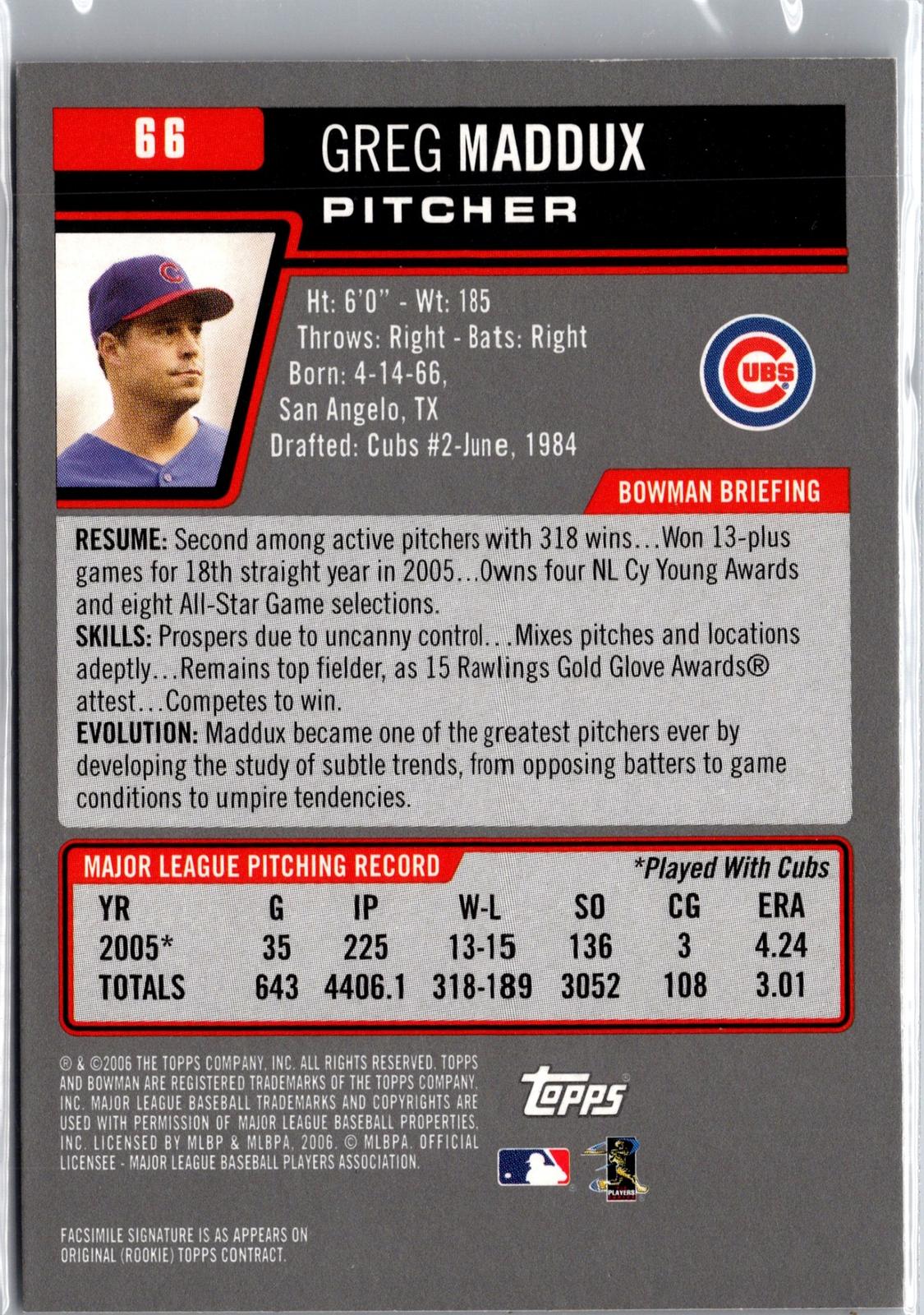 2006 Bowman #66 Greg Maddux Gold