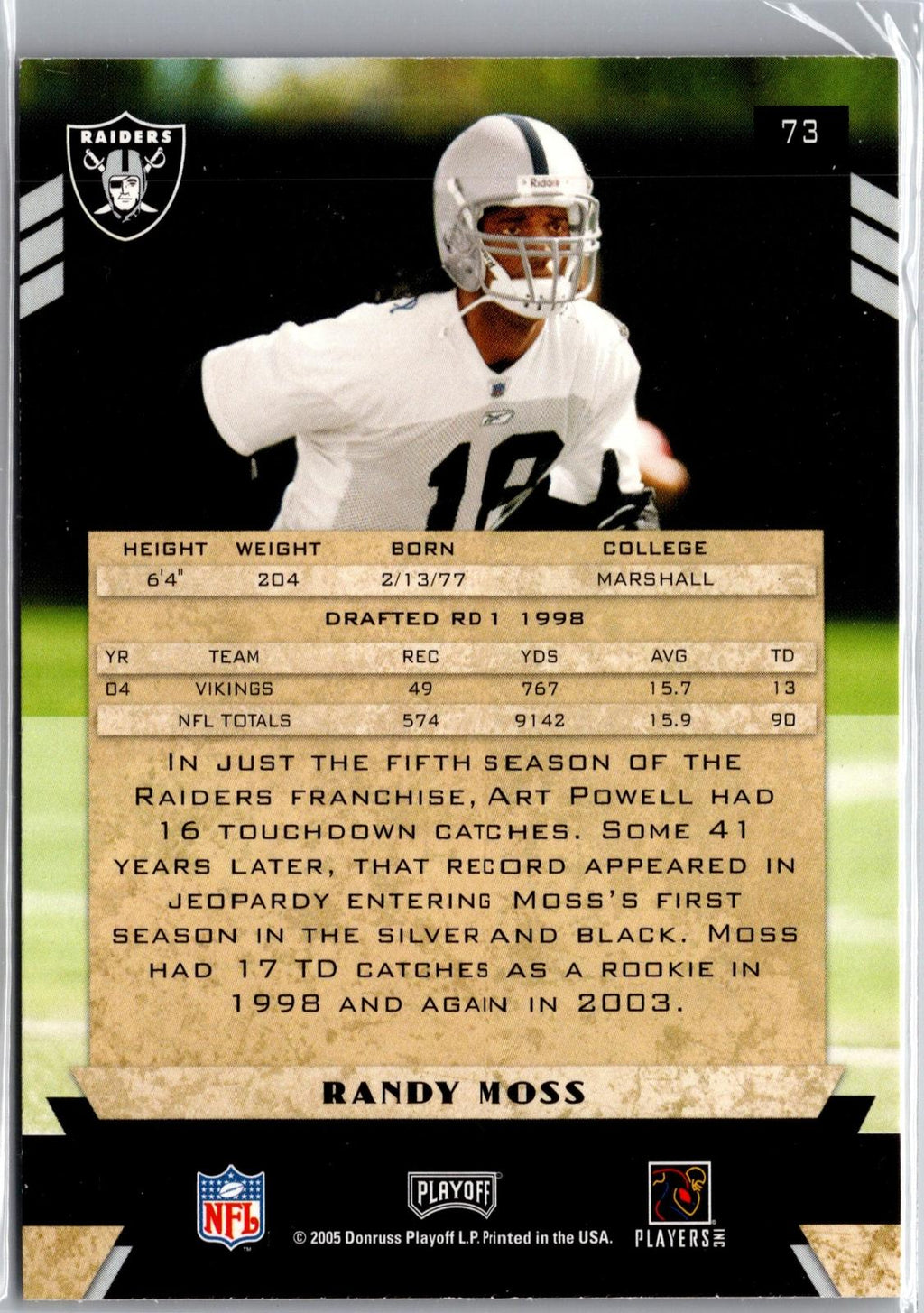 2005 Playoff Honors #73 Randy Moss